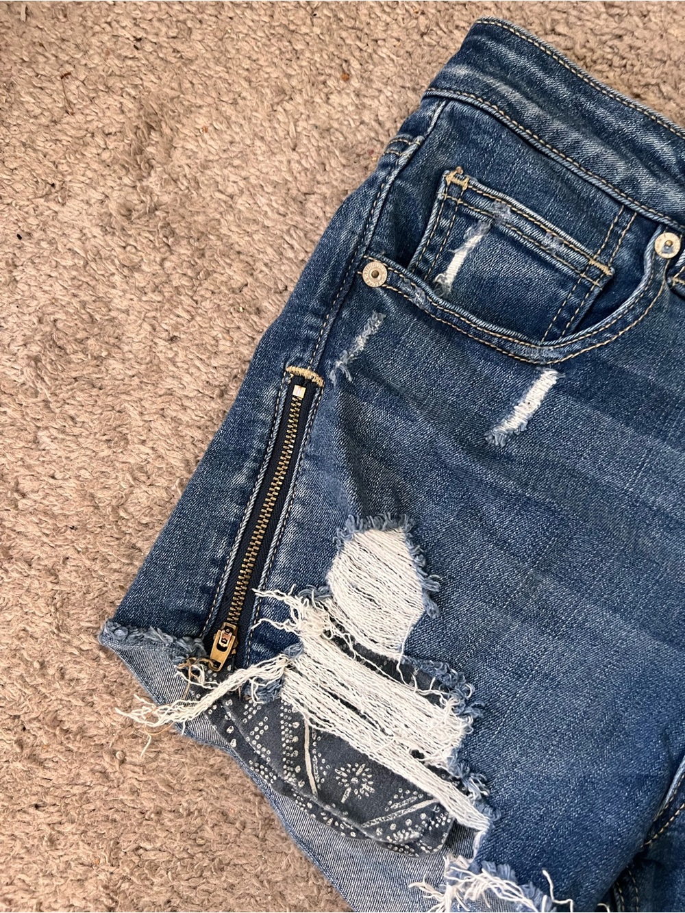 American Eagle Outfitters Super Hi-rise Shortie Distressed Denim Cutoff Shorts - Picture 6 of 8